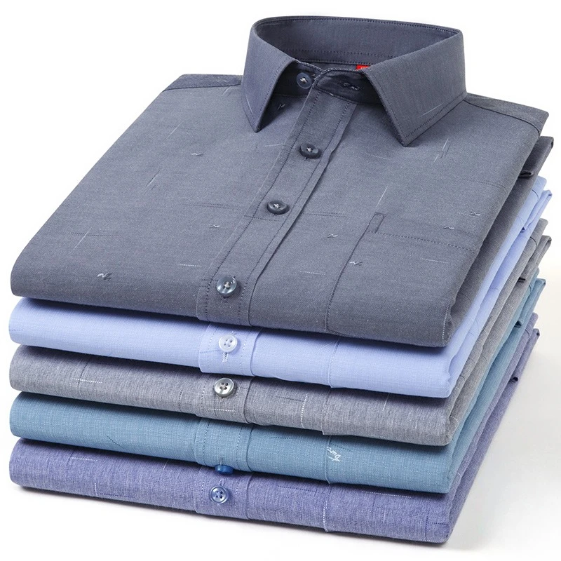 ModaL cotton long sleeve shirts for man slim fit formal plian shirt plaid single pocket tops soft casual office elegant clothes