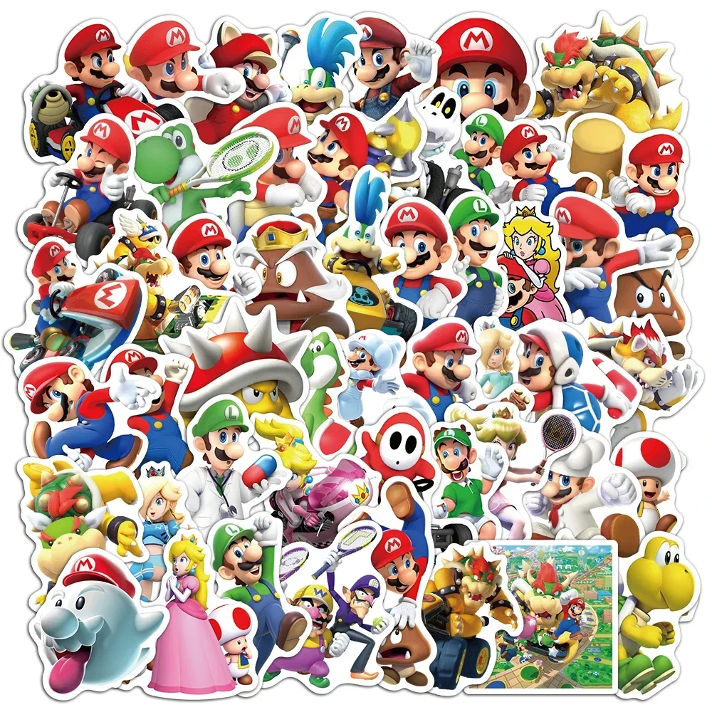 Cartoon Super Mario Game Stickers Anime Decals for Laptop Skateboard Guitar Notebook Suitcase Waterproof Sticker Decal Kid Toy