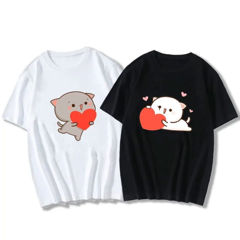 Funny Peach and Ash Ash Stay At Home Binge-watch Graphic Tshirts Man Women O-neck T-shirt Hot Sale Cartoon Print Lovers' Clothes