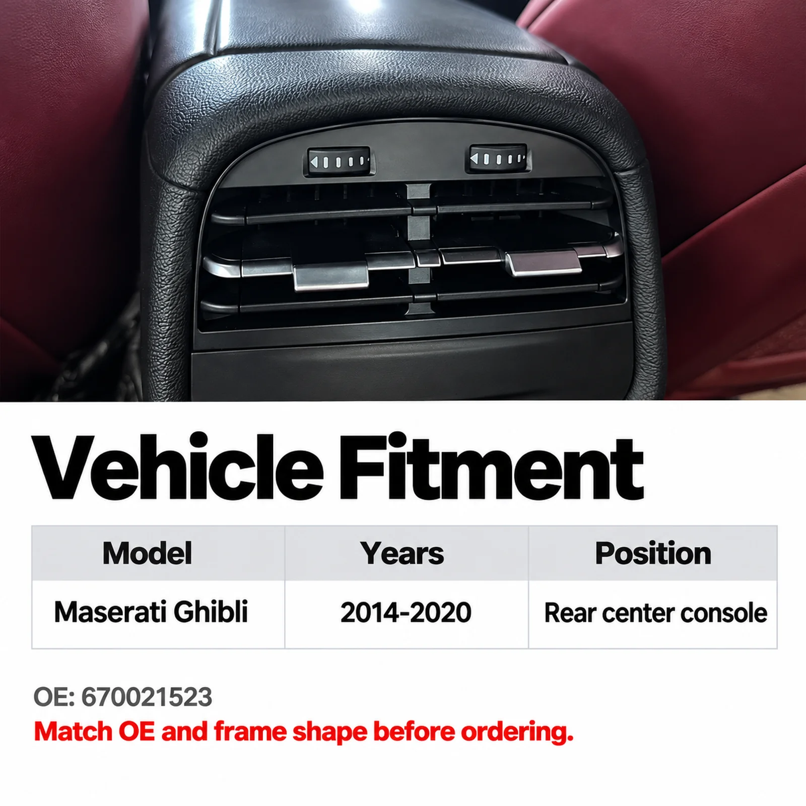 Rear Console Air Vent Frame For Maserati Ghibli 2014-2020 670021523