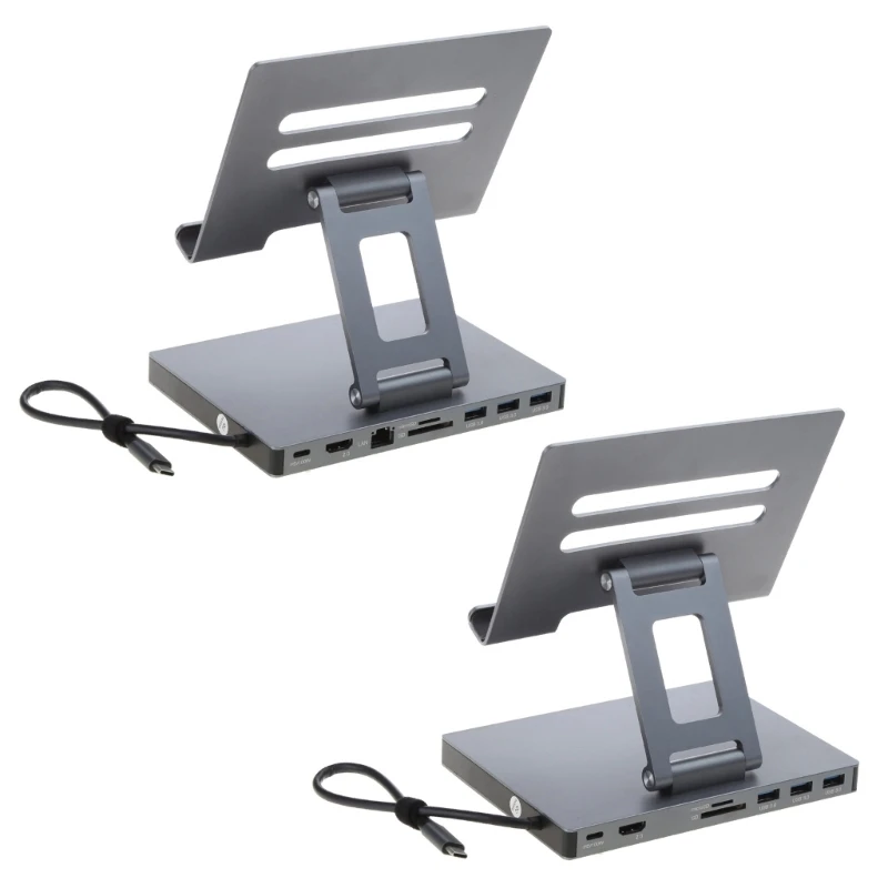 Aluminum Type C Hub 8 in 1 / 9 in 1 Connection Ports Fast Data Transfer Multi Functional Docking Station Laptop Stands