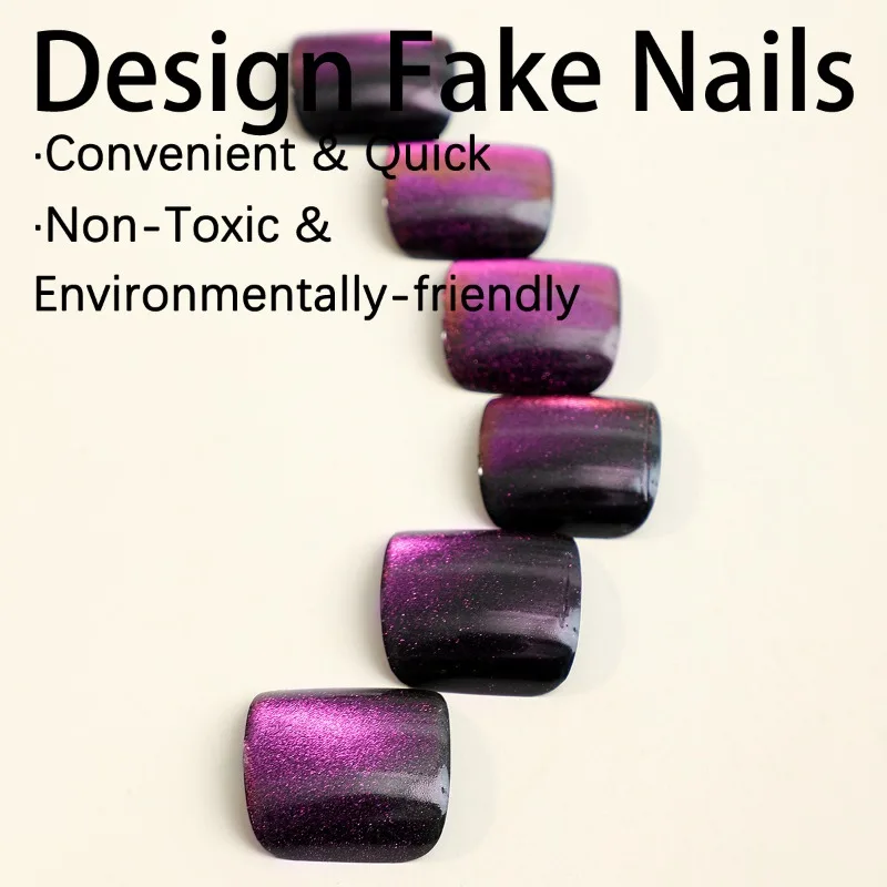 24 Pcs Toenail False Nails Set Purple Cat Eye Aesthetic Press on Nails for Gluing Short Cheap Ready-made Artificial Nail Art