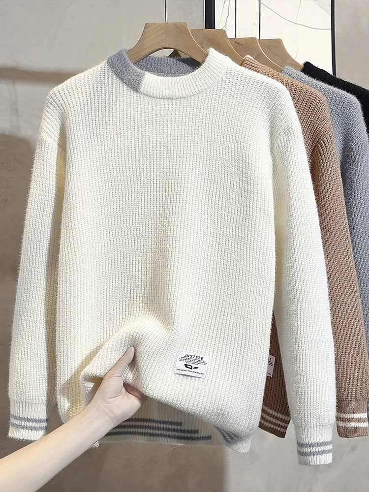 

Trendy Men's round Ne Knitted Sweater Woolen Loose Casual Sle High-End Feeling Autumn Winter Faionable Youthwear