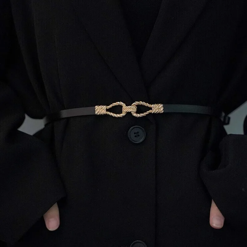 

Регулируемый ретро женский ремень с двойной пряжкой без отверстий, декоративный деловой ремень