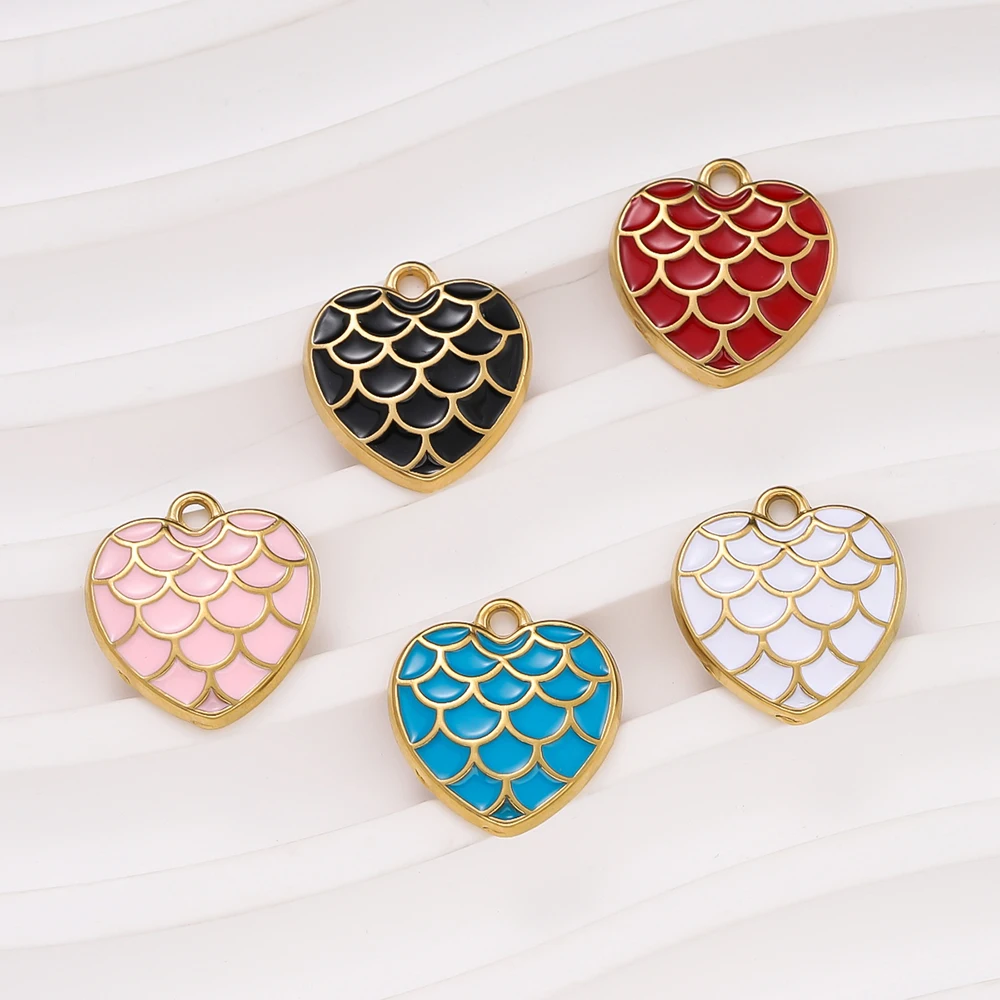 จี้รูปหัวใจเคลือบสีสันสดใส ทำจากสแตนเลส 2 ชิ้น/แพ็ค สำหรับทำสร้อยคอ สร้อยข้อมือ และเครื่องประดับ