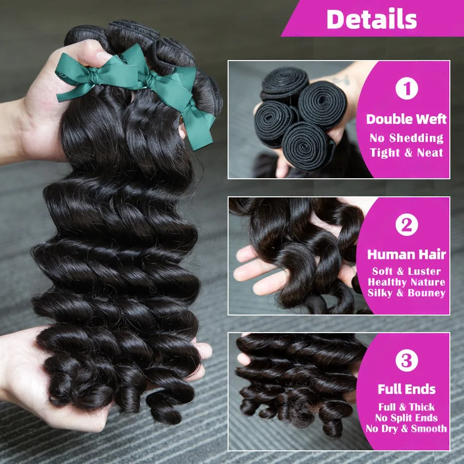 30 Inch Loose Wave Bundles 12A Raw Indian Hair Weave Bundles 1/3/4 PCS Loose Deep Wave Curly Human Hair Extensions Natural Black