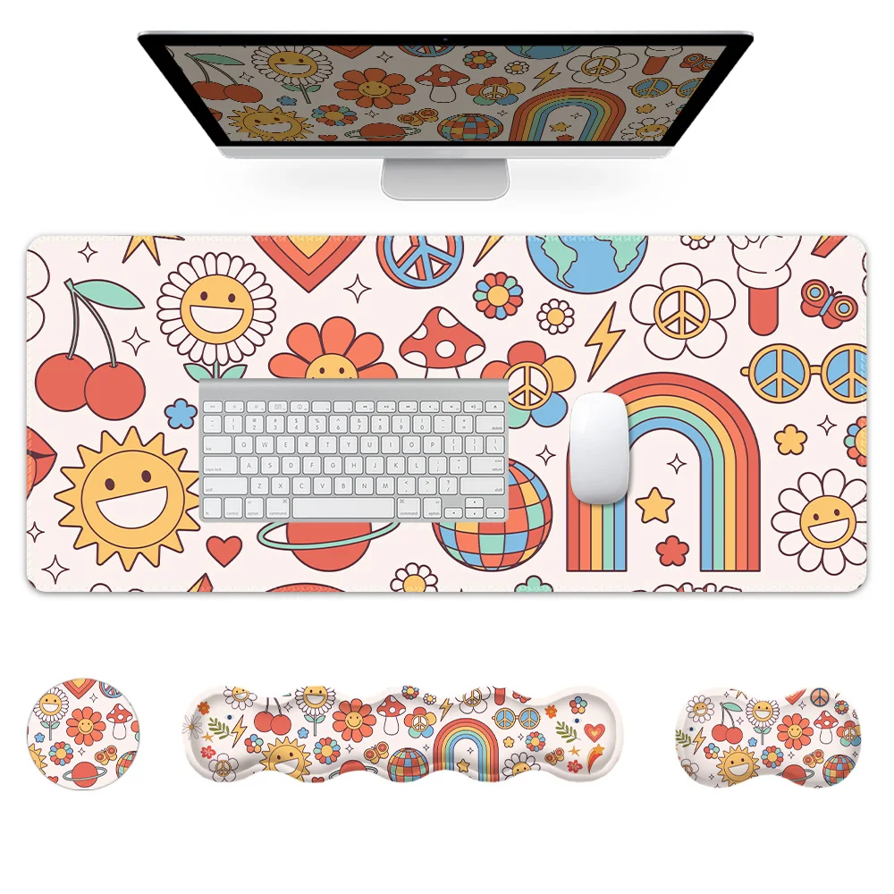 

Orange Smiley Face Mouse Pad Wrist Rest 4-piece Set - ergonomic design, effective relief wrist pain, soft and comfortable