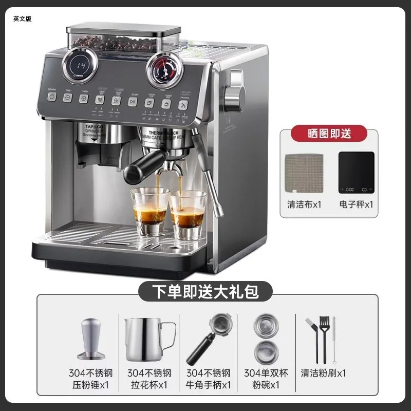 Dual Boiler Semi-Automatic Espresso Coffee Machine with Grinder, Home Commercial Use MK608