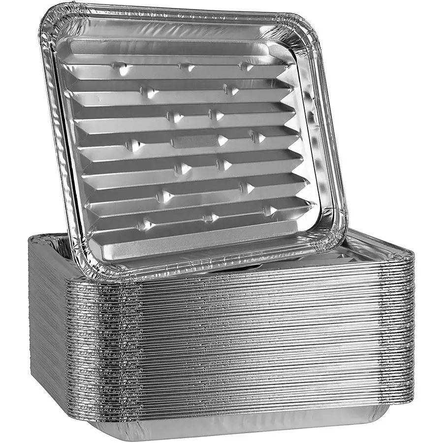 

Aluminum Grill Pans, Broiler Pans, Grill Liners, Durable with Ribbed Bottom Surface for BBQ, Grill, Texture Disposable, 50