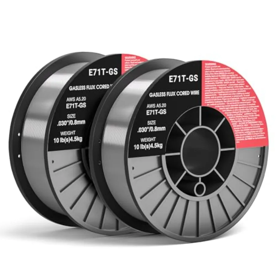 

0.030 Flux core Welding Wire, 2 Spools E71T-GS Low Splatter gasless Carbon Steel Mig Welding Wire Compatible 0.030-inch 10LB 2p