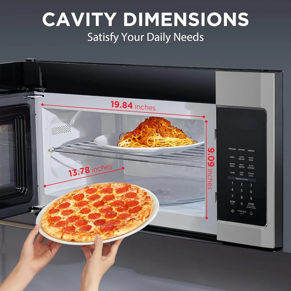 Over The Range Microwave Oven with One Touch, 1000 Watts, 400 CFM and Sensor Cooking, 1.9 Cu.ft