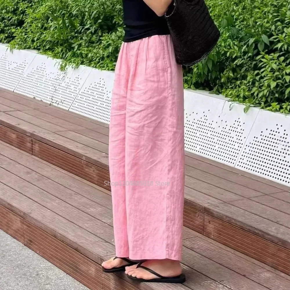 

Casual Wide Leg Pants Women's Spring Autumn Thin Loose Leisure Style Nine Points Elastic Waist Summer Thin New Style Lazy Wind