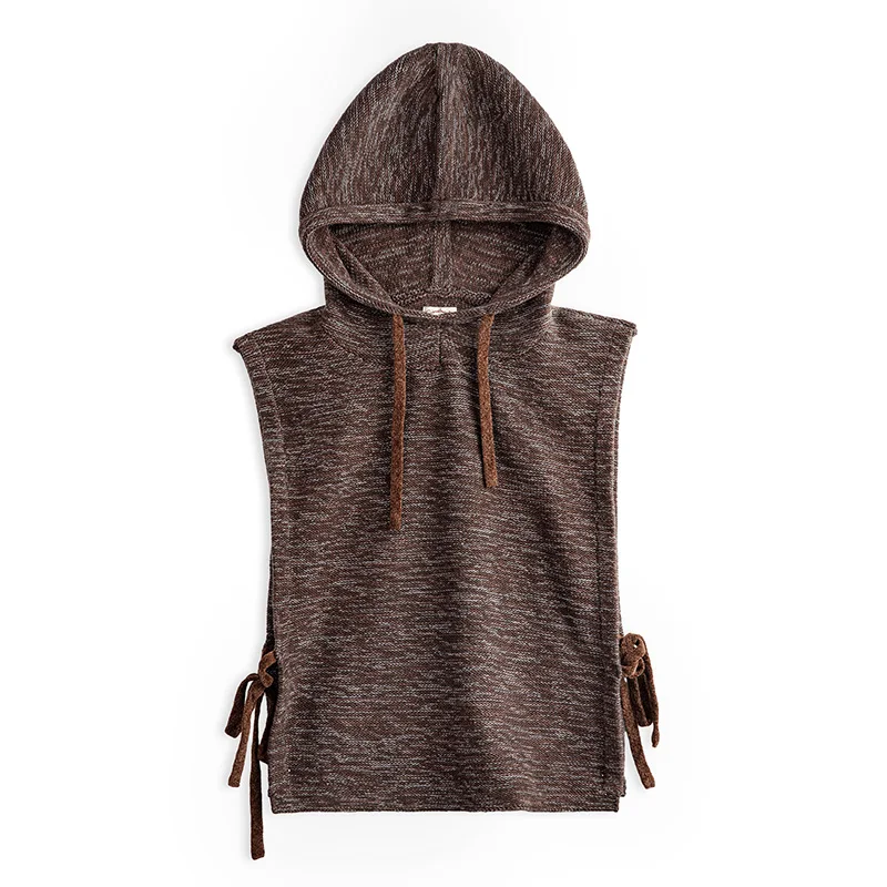 Maden Gray-brown Sleeveless Hoodies for Women Knitted Vest Top Spring and Autumn Outerwear Tops Casual Cotton Vest