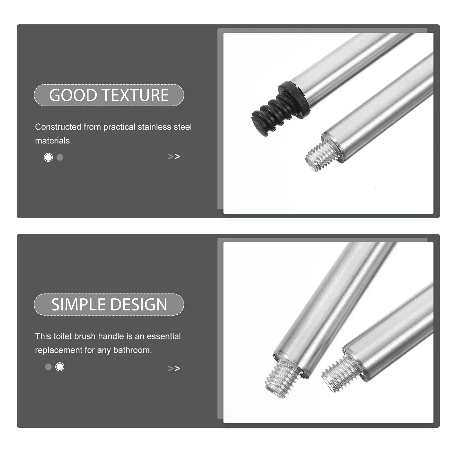 2pcs Stainless Steel Toilet Brush Lower Pole Durable Ergonomic Design Easy Disassemble Clean Wide Application Commercial