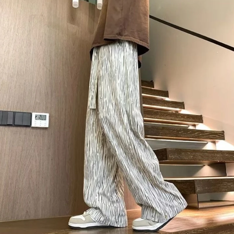 GELITAYIN estilo coreano suelto de seda de hielo Casual Pantalones rectos hombre diseñador barato de talla grande poliéster precio bajo elegante Xxxl pantalón