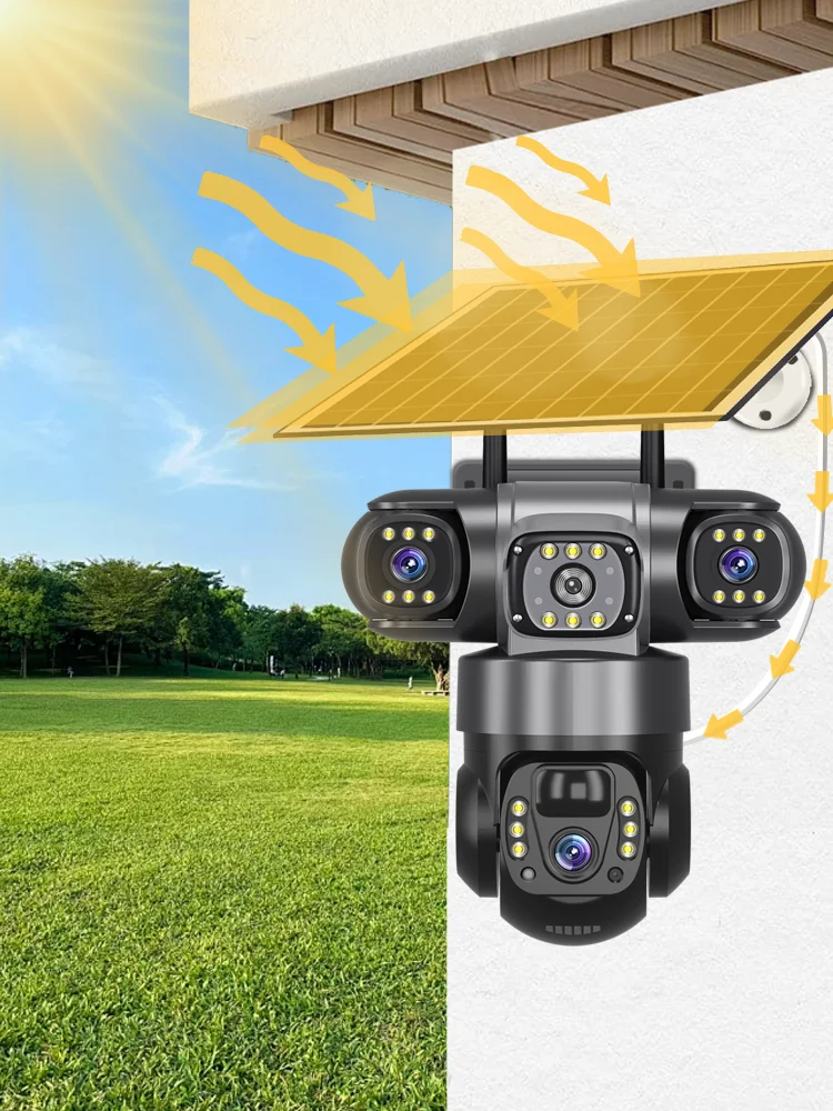 Drie lenzen camera op zonne-energie 4G 6K 12MP buitenbeveiliging IP-camera's kleur nachtzicht IP66 waterdichte huisbewaking - afbeelding 2