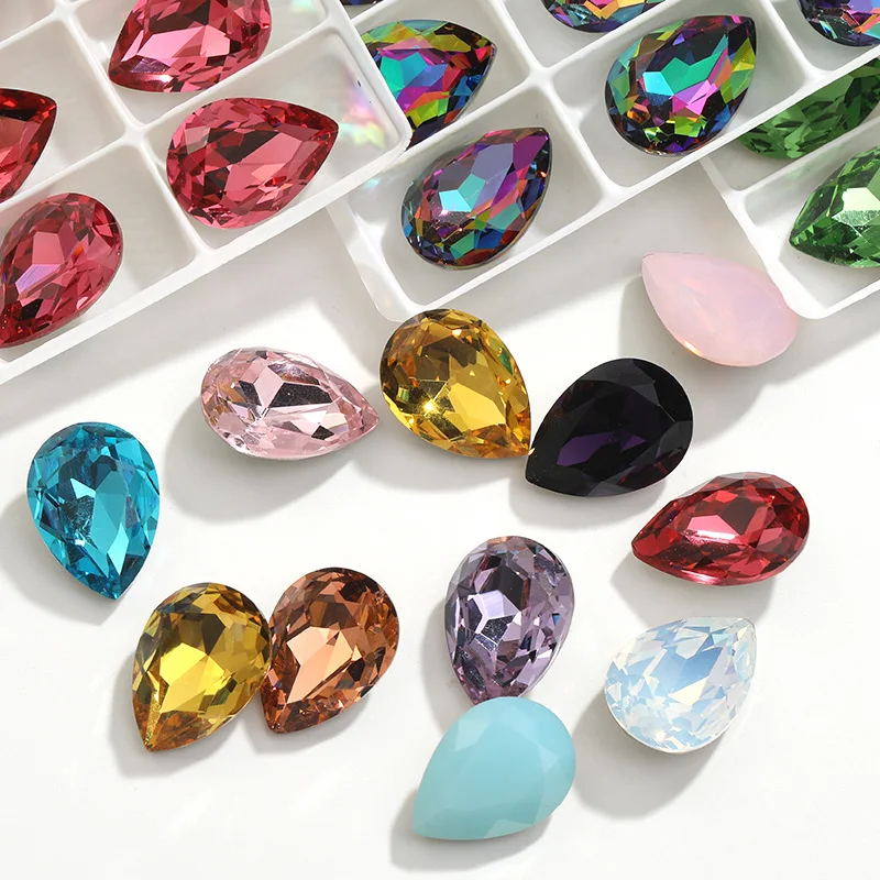 7x10/10x14/13x18MM Drop Rhinstone K9 Material Crystal Jewelry Diamond Pointback Stone High Quality Teardrop Light Siam Glass