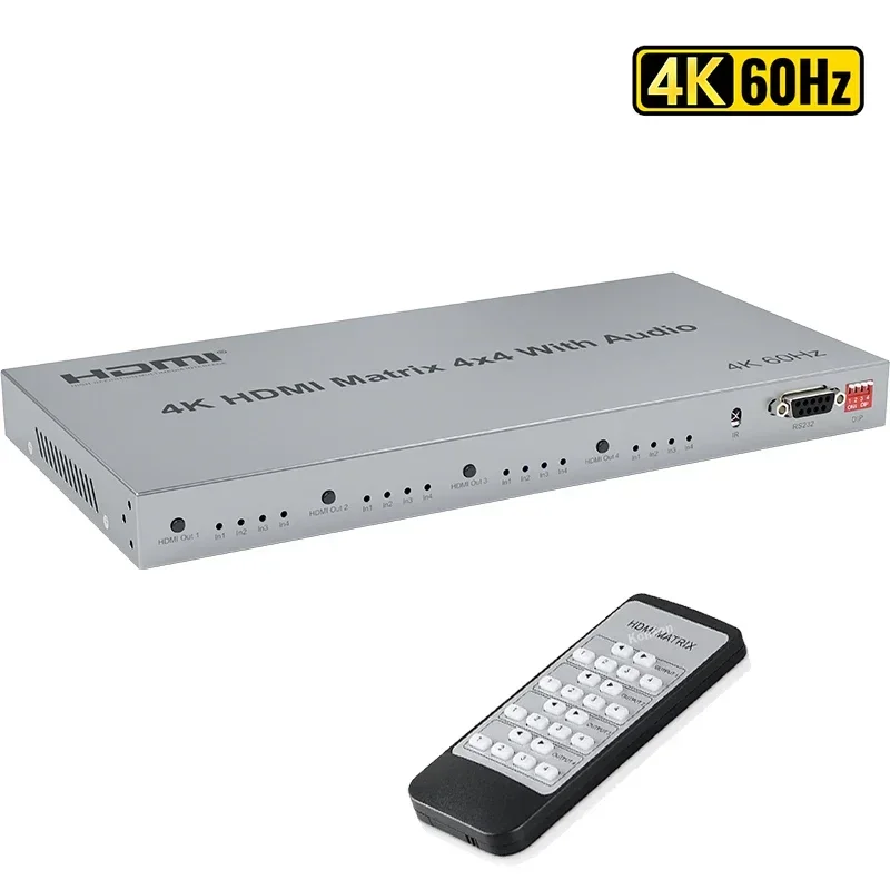 

Матричный коммутатор 4K HDMI 4 входа 4 выхода 4K 60 Гц 4x4 Матричный HDMI-переключатель с AUX/оптическим аудиоэкстрактором Converte HDCP2.2 EDID