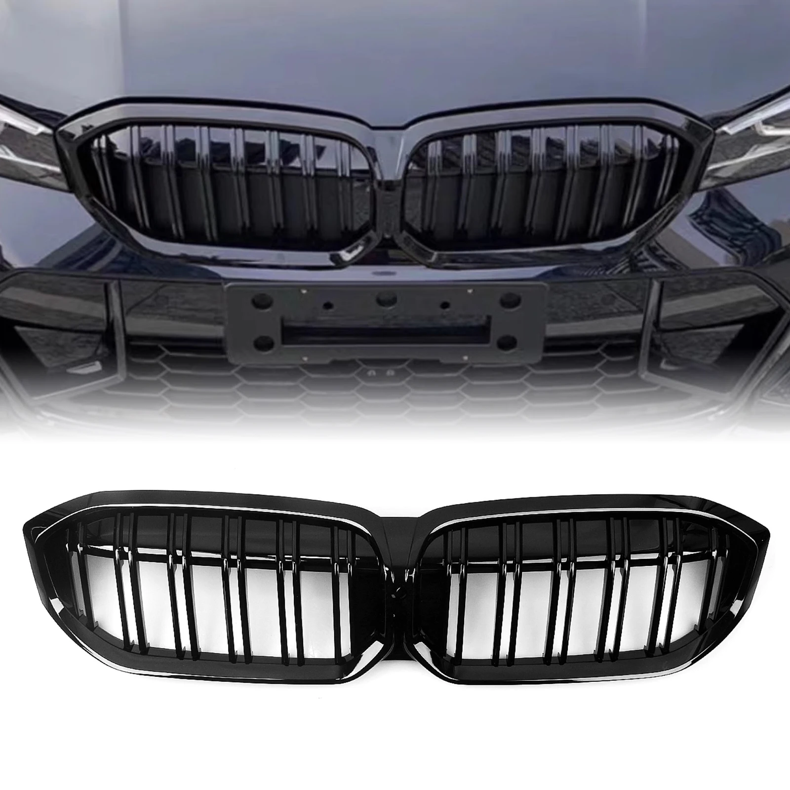 

Front Kidney Grille For BMW 3 Series G20 G21 G28 330i M340i 2023-2024 Upper Bumper Hood Mesh Grid Racing Grill With Camera Hole