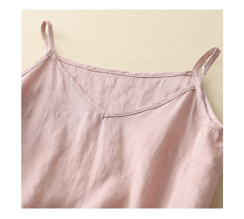 Womens Cotton Linen Vest Solid Color Sleeveless Top