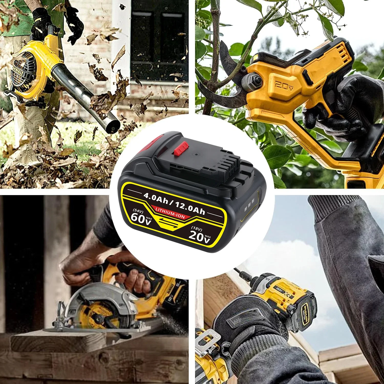 1/2/4Pcs 4.0Ah-12.0Ah DCB606 Replace for Dewalt 20v/60v Flex-Volt Li-on Battery Pin DCB609 DCB612 Compatible with Power Tools