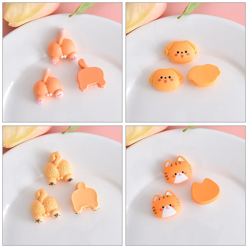 14 Uds. De dijes de dibujos animados de resina DIY, funda de teléfono con parte posterior plana para perro y gato, Clip para el pelo, accesorios decorativos artesanales, dijes de dibujos animados