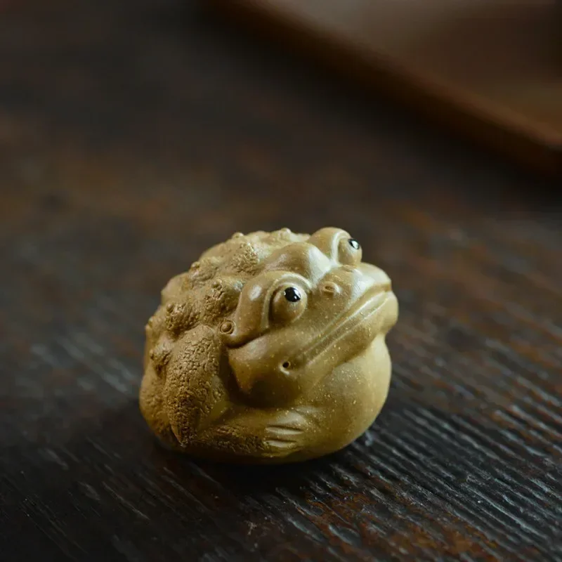 Yixing Purple Clay Tea Pet Lucky Golden Toad Figurine Sculpture Ornaments Handmade Crafts Chinese Tea Set Art Decoration Gifts