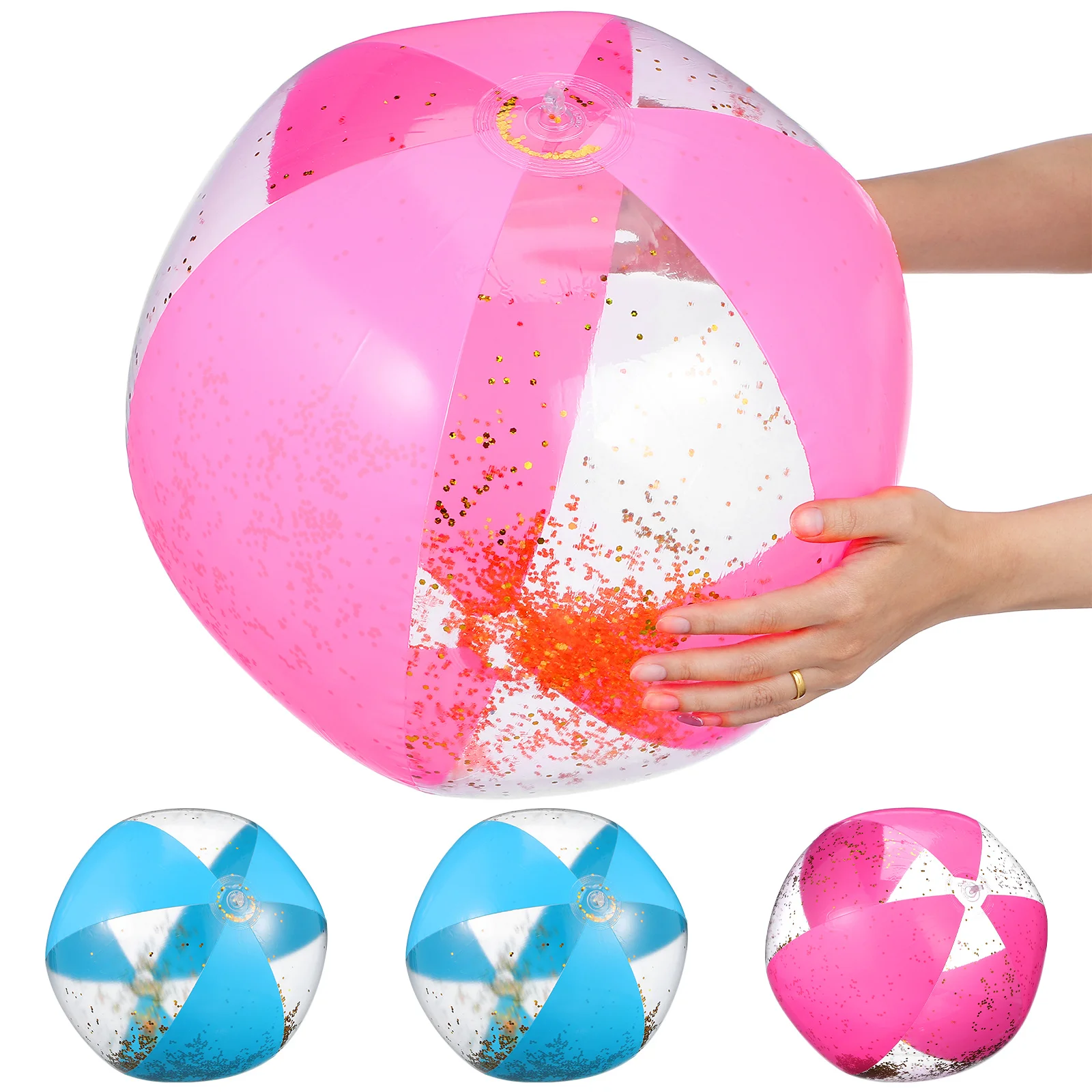 4 قطع من كرات بريق الترتر القابلة للنفخ، كرات شاطئ كبيرة لحمام السباحة من مادة PVC لتزيين حفلات الصيف، هدايا حفلات الأطفال في الهواء الطلق