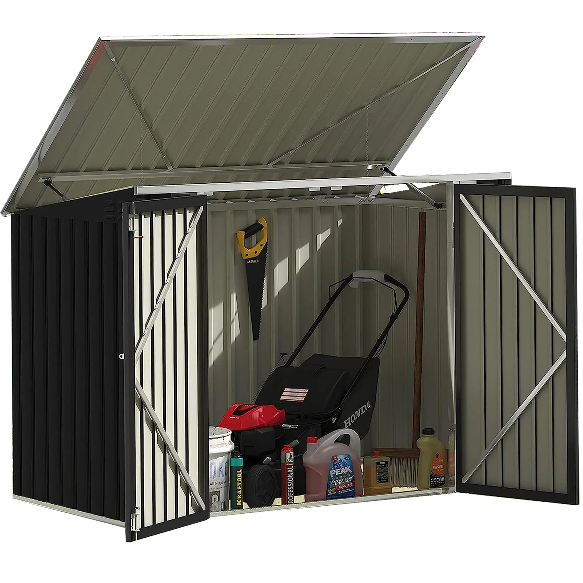 Outdoor Storage Shed 5.8 x 3.3 FT Metal Trash Shed Waterproof Outside Storage with Lid Chain Hydraulic Gas Rod for