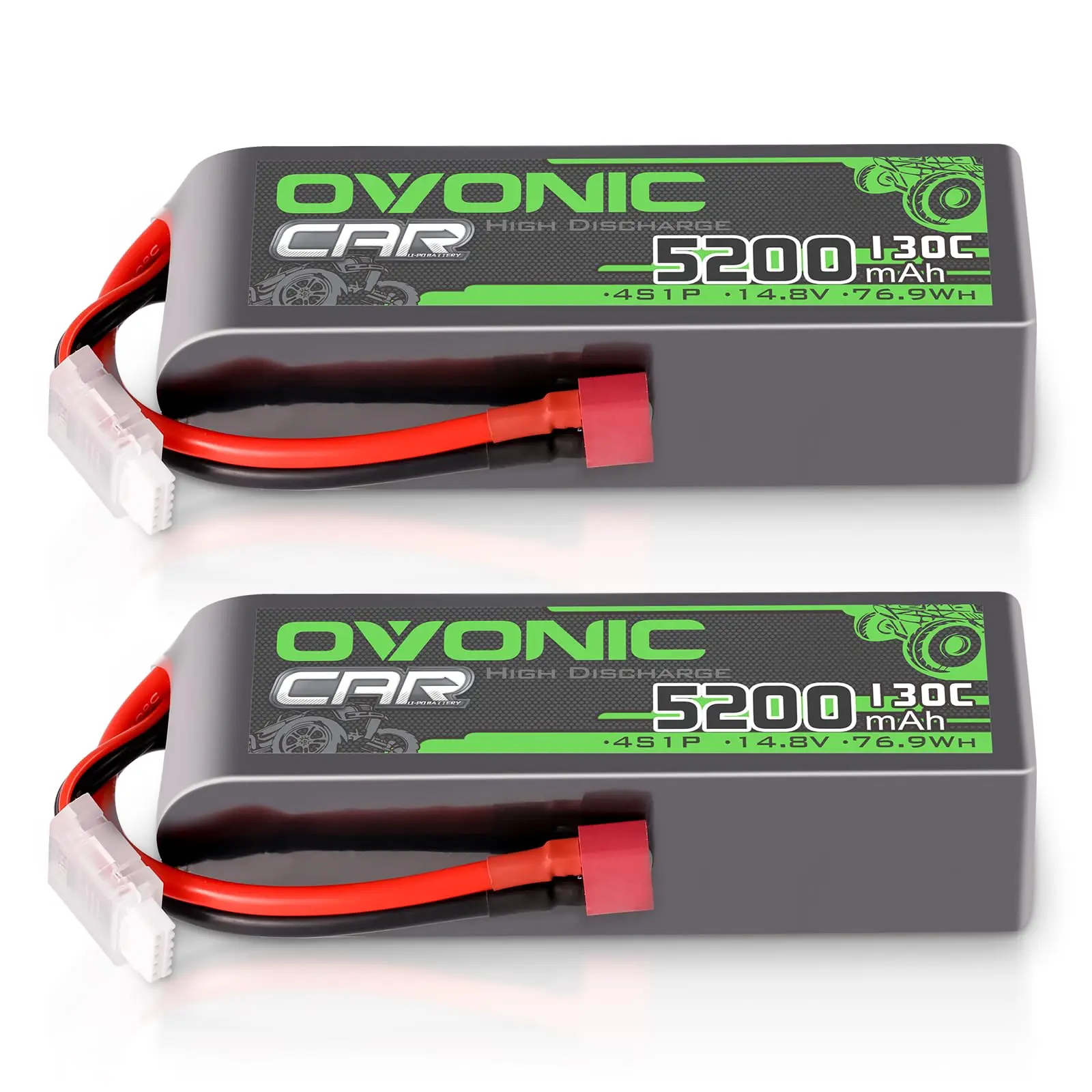 OVONIC 4s Lipo Battery 14.8V 5200mAh 130C with Deans T Plug for RC Car Truck Truggy Quadcopter Helicopter Truck Boat Plane (2P