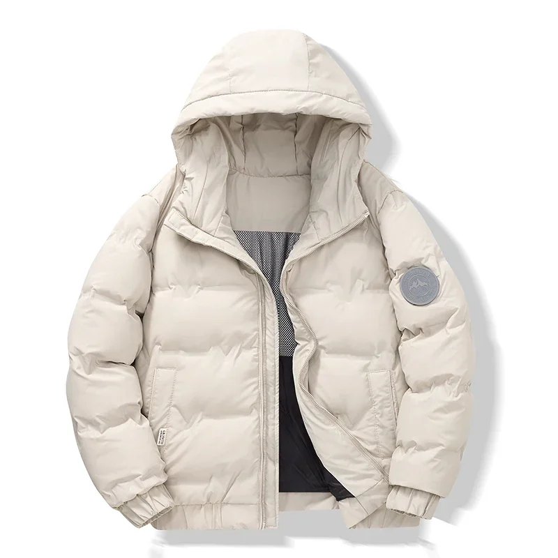 Outdoor Warm Men Camping Down Coats Casual All-match Hiking Cotton Jacket Solid Color Hooded Windproof Outerwear Winter Thicken