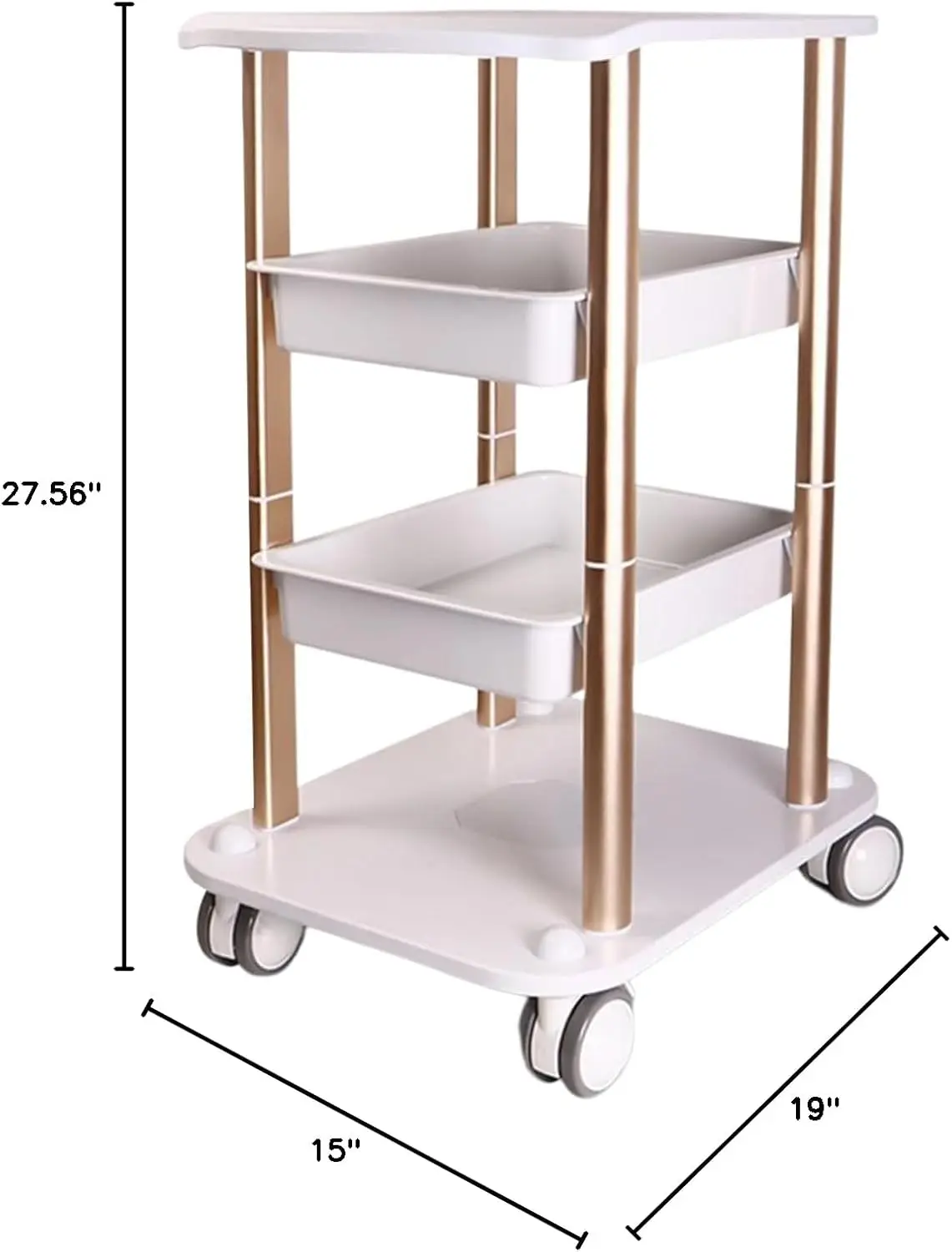 Beauty Trolley Cart on Wheels 3 Tier Mobile Rolling Cart 220 Lbs Capacity Salon Organizers for Hair SPA Salon ABS Aluminum