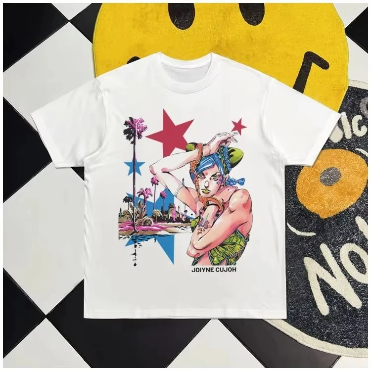 2025 JOJO Vuoto Striscia Xu Lun T-shirt pesante da uomo a maniche corte American Retro Puro cotone Casual Design allentato Senso Coppia