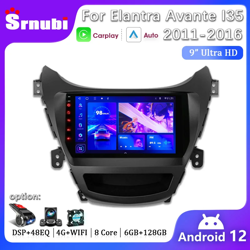 Wireless Carplay Car Radio Android 12 For Hyundai Elantra Avante I35 2011 - 2013 2014 2015 2016 Multimedia Player 2 din Stereo