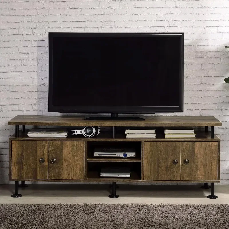 Rustic Oak and Black 2 Shelf TV Rack, Durable Fashion Furniture Accessories