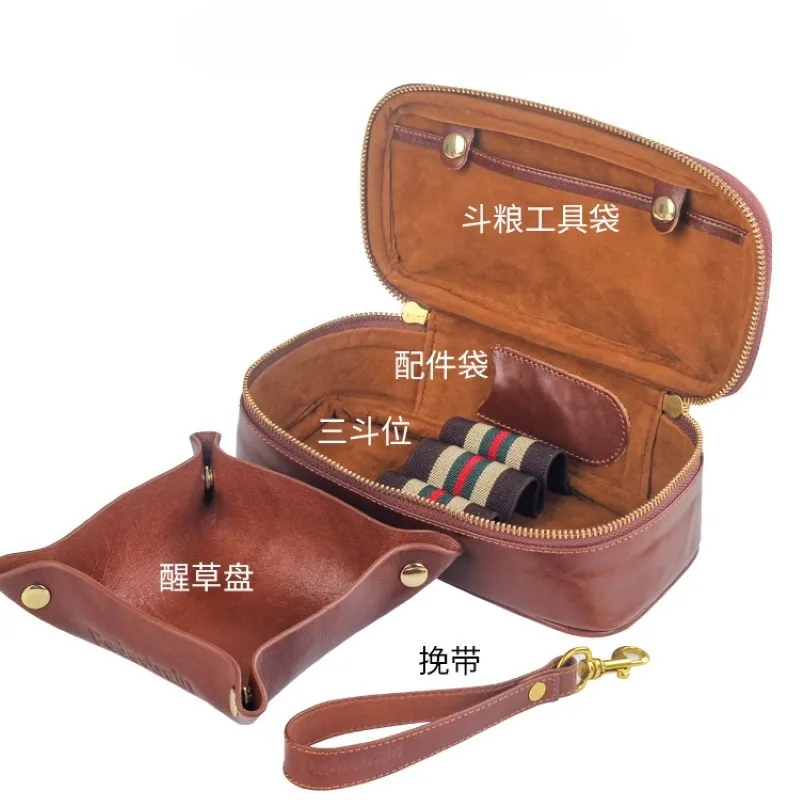 منظم أكياس الأنابيب الجلدية من Veg Tan، سعة كبيرة 3 أنابيب مع جرة تبغ مدمجة، ملحقات أنابيب عتيقة متعددة الأقسام #5