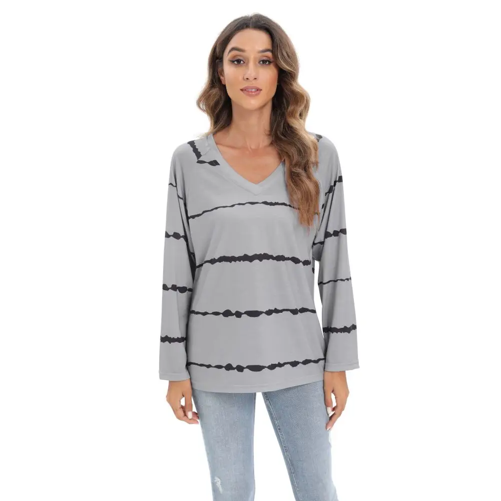 Womens Soft V Neck Long Sleeve Tunic Top Striped Henley Shirts Blouses