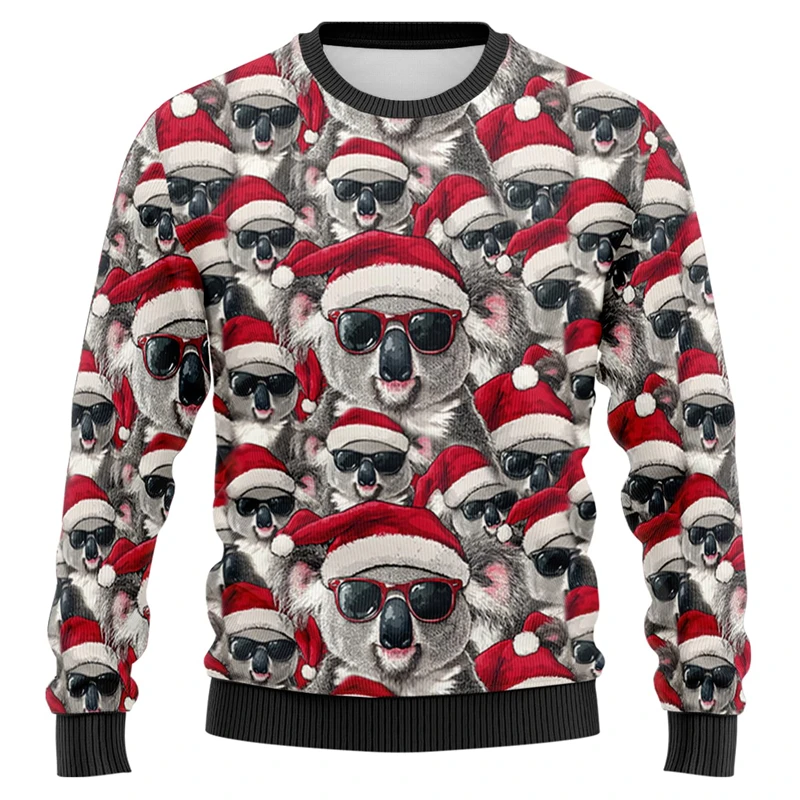 Santa Hat Cute Animals Ugly Christmas Sweater Fashion Autumn Crew Neck Men Women 3D Printed Sweatshirt Casual Oversized Pullover