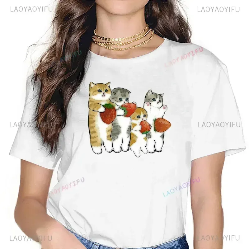 2024 New Style Cat Women Print Funny Tshirt Girl Animal Y2K Fashion Kawaii 90S Print Tops Tee Gril Aesthetic Clothes Drop Ship