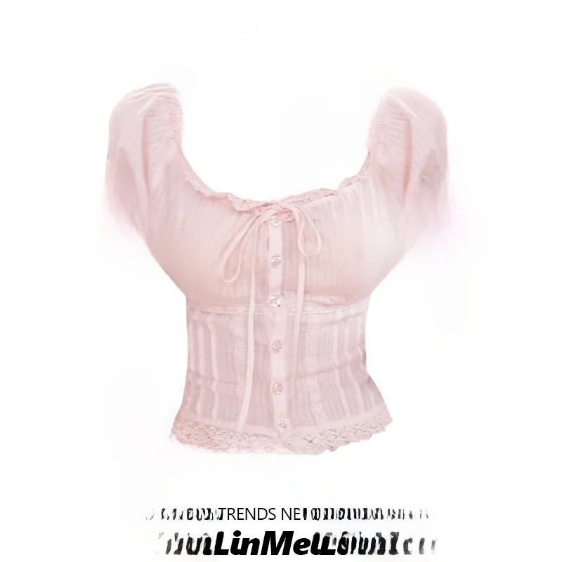 Pure Desire dentelle épissure ort Sve irt femmes été Super belle taille plissée ort oulder Bared haut doux Sle