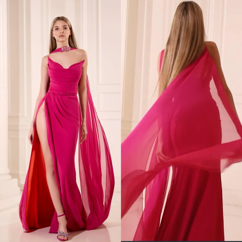 

Customized Jersey Sequined Sash Ruched Wedding Party A-line V-neck Bespoke Occasion Gown Long Dresses Saudi Arabia Evening