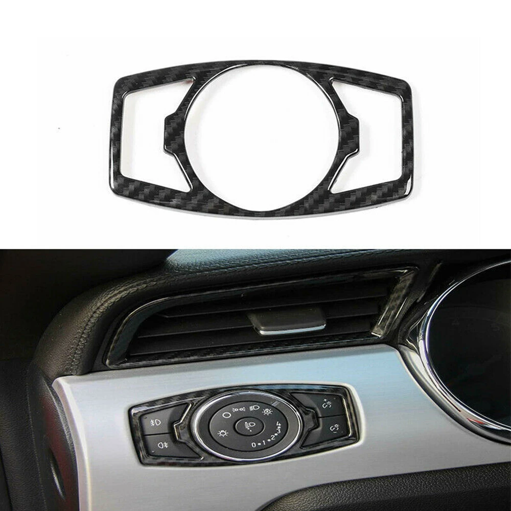 

​Carbon Fiber Car Headlight Switch Trim Decorative Sequins Cover Sticker for Ford Focus Mustang 2015 2016 2017 Accessories