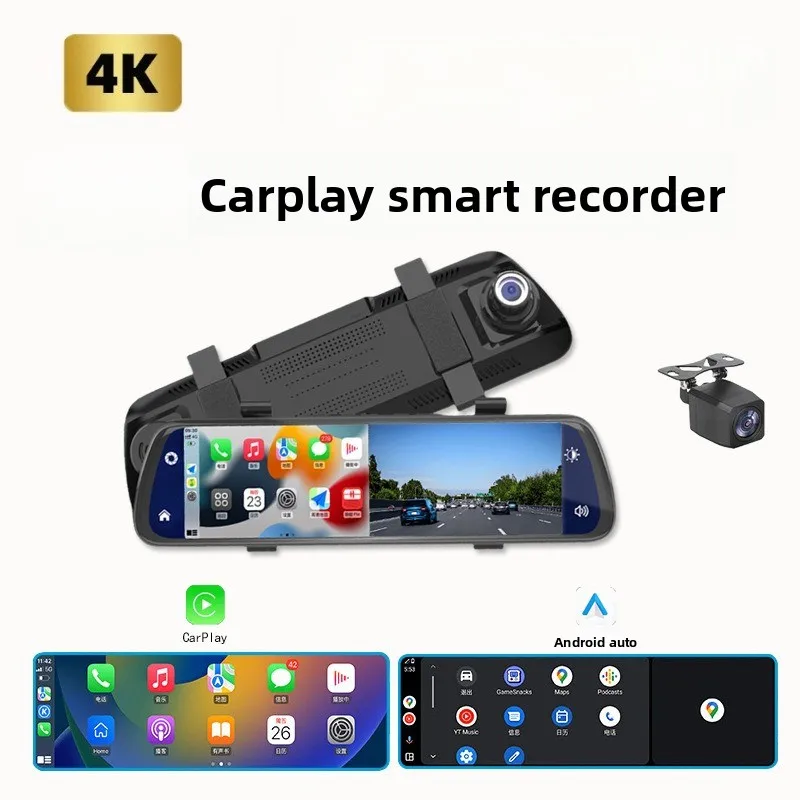 

Регистратор вождения Carplay, передняя и задняя двойная камера, зеркало заднего вида, беспроводная проекция, регистратор высокой четкости 4K