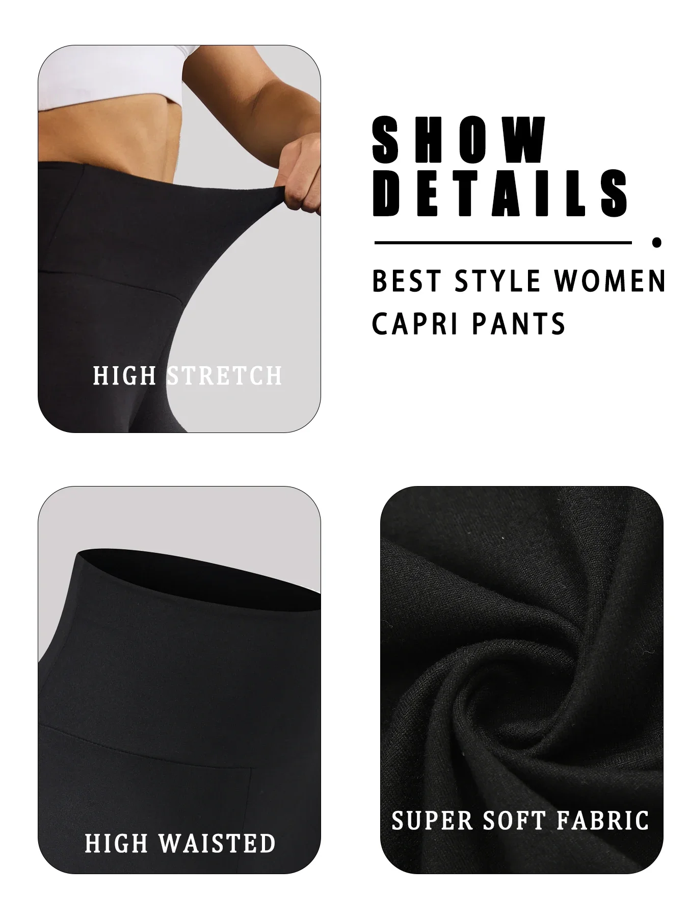 Women's High Waisted Capri Pants Super Soft No See Through Workout Yoga Running Athletic push up gym fitness Leggings