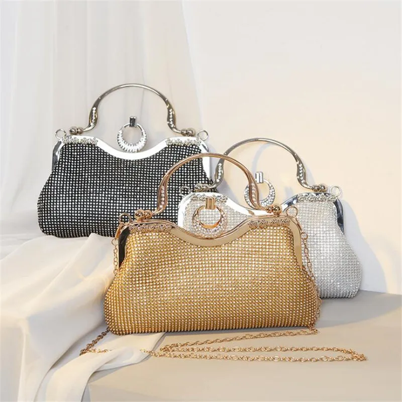 2023 Full Side Diamond Clutch Handbags Metal Hasp Evening Bags Party Dinner Shoulder Bags 3 Colors Drop Shipping