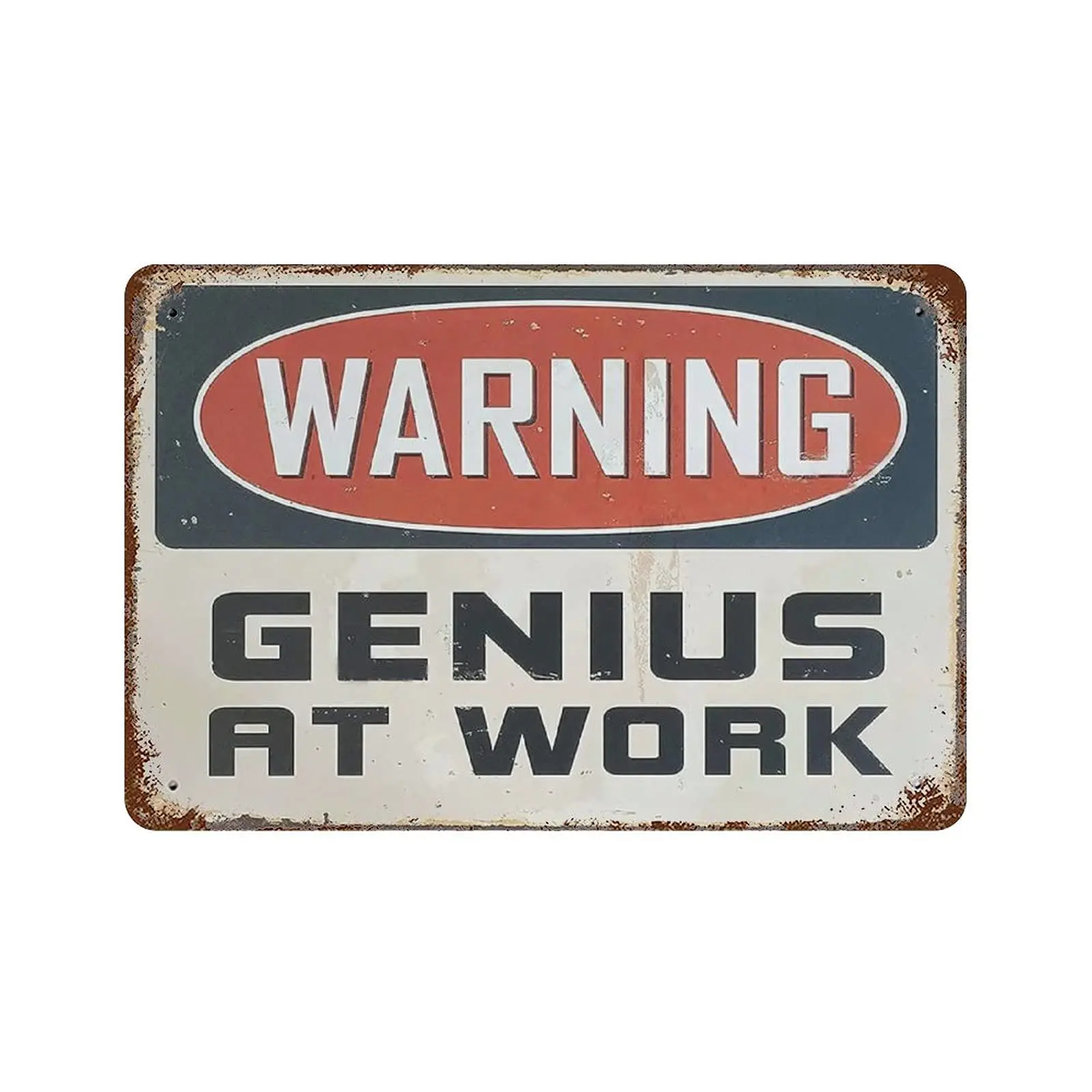 Larkverk Funny Warning Genius at Work Funny School Office Bar Sign Man Cave Retro Tin Sign Vintage Metal Sign for Home Bar Offic