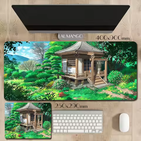 Miyazaki Hayao Anime Mouse Pad Japanese Forest Hut Kawaii Green Desk Mat Large Gaming Mousepad For Computer Keyboard