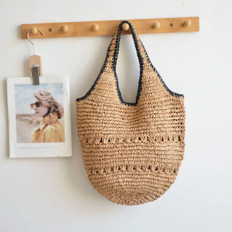 

Bohemian Knitting Straw Bags for Women Summer Hollow Woven Shoulder Bag Bucket Bags Shopper Tote Handmade Crochet Beach Bag