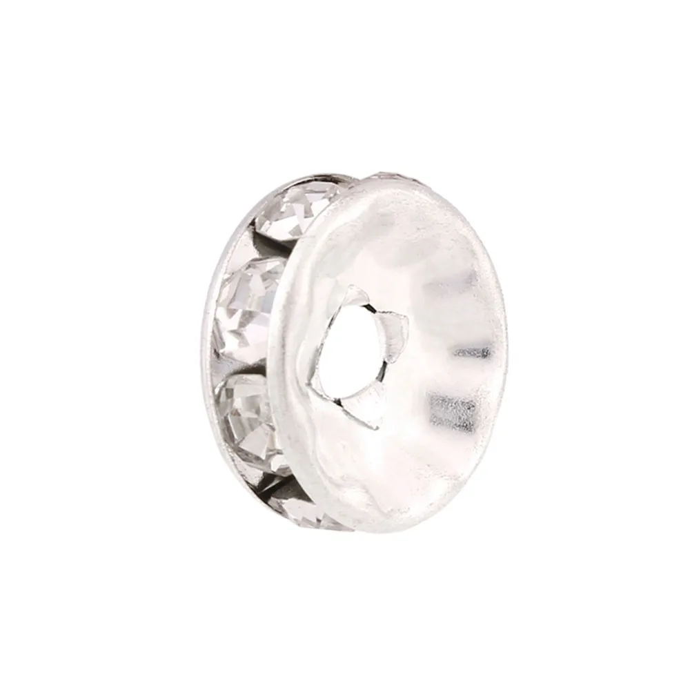 

100 шт., размер 8 мм/10 мм, бусина-разделитель со стразами, золото/серебро, цвет, материал из сплава, подвеска из сплава, бусина-разделитель Rondelle, браслет «сделай сам»