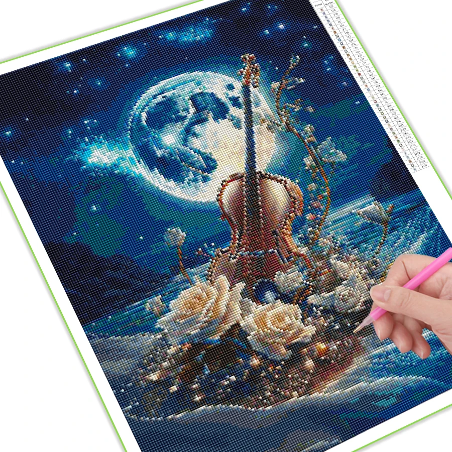 Diy Diamond Painting New Collection Dream Castle Full Square Round Drill Rhinestone Embroidery Violin Flower Wall Decor